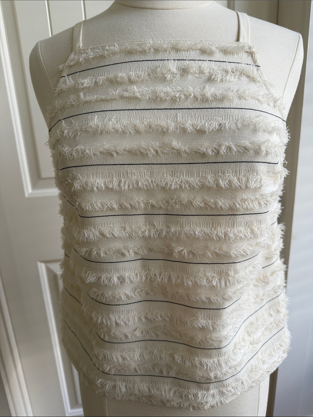 Maeve Ivory Fringe Striped Tank Top
